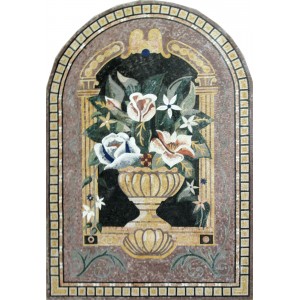 Door Shape Mosaic Piece Vase White Flowers Roses Marble Mosaic FL526   232127802464